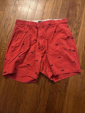 Southern Marsh Red Embroidered Duck Flat Front Shorts